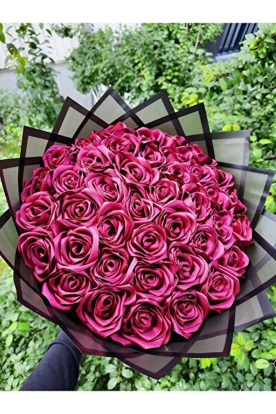 BUKET DÜNYASI 41 Li Led Işıklı Solmayan Gül Buketi Bordo