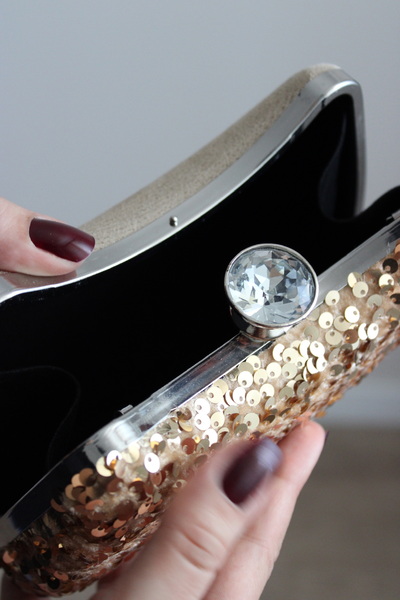 mossi Gold Sequined Sequined Clutch Evening Dress Bag with Armrest Strap and Chain Strap