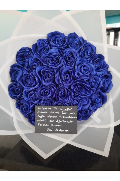 BUKET DÜNYASI 30 Lu Led Işıklı Solmayan Gül Buketi Mavi Gül Dışı Beyaz