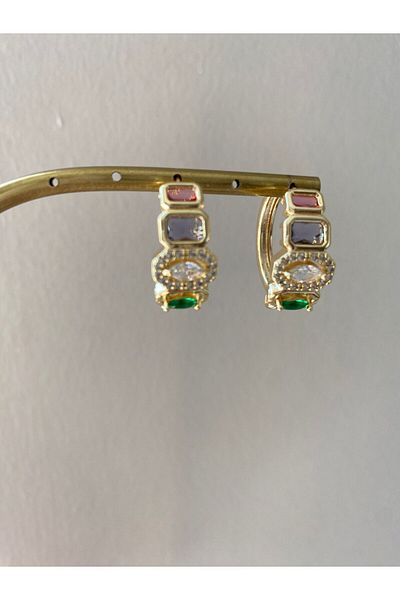 marsel aksesuar Colorful Stone Chakra Hoop Earrings