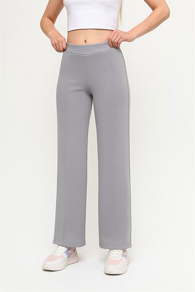 ASTRAC Modal Containing Women's High Waist Loose Wide Leg-Front Ribbed Grass Gray Pants (New)