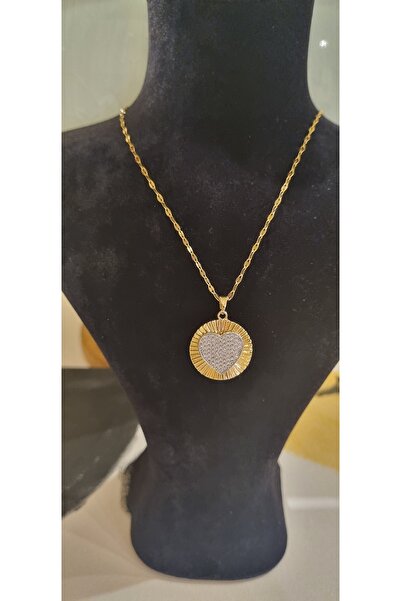 AKSESUARIM قلادة أنيقة وعصرية من الفولاذ مع تفاصيل سلسلة وحجر الزركون على شكل...