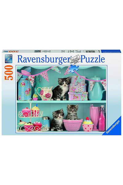 RAVENSBURGER أحجية الصور المقطوعة المكونة من 500 قطعة للقطط والكعك اللطيفة