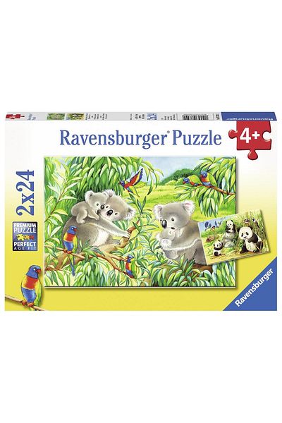RAVENSBURGER 2 Pieces 24 Piece Puzzle Koala and Panda Family Children's Puzzle for Ages 4 and Above