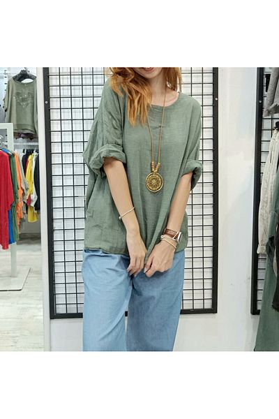 Butik Şans Solid Color Italian Blouse with Pendant Detail