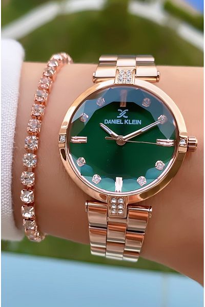 Daniel Klein Rose Gold Color Green Dial Cutout Glass 2 Years Warranty Women's Wrist Watch - Bracelet Gift