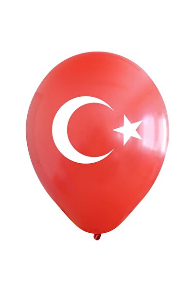 Helyuma Uyumlu Ay Yıldız Bayrak Baskılı Balon 12 inch 100 Adet Türk Bayrağı Balon 12 inç