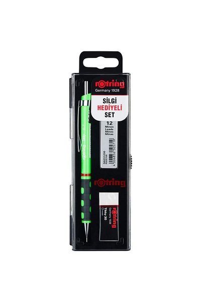 Rotring Tikky 0.7 Min School Set - Neon Green Pen and Exam Set with Eraser Gift
