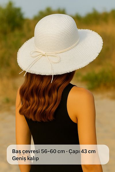 Avantaj Kapıda Women's Summer Straw Hat - Wide Brim Uv Protective with Ribbon Detail