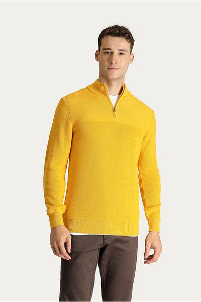 Kiğılı Bato Collar Regular Fit Zippered Cotton Knitwear Sweater