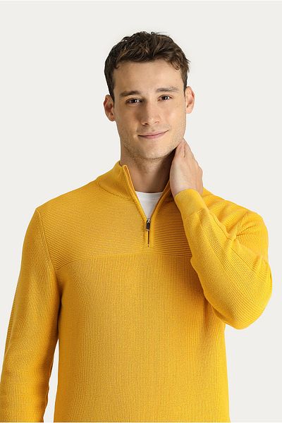 Kiğılı Bato Collar Regular Fit Zippered Cotton Knitwear Sweater