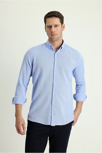 Kiğılı Cămașă sport cu guler cu nasturi din bumbac, cu mânecă lungă, slim fit