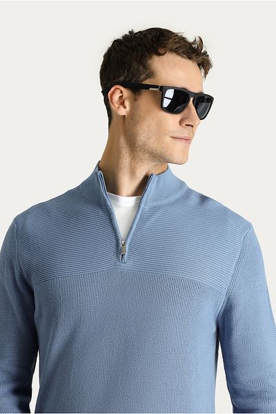 Kiğılı Bato Collar Regular Fit Zippered Cotton Knitwear Sweater