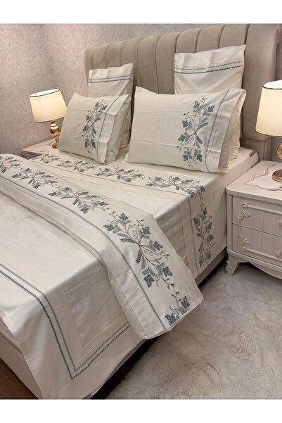 incisecrethome 100% Cotton Satin Embroidery Embroidered Pique and Duvet Cover Set - Double / 7 Pieces |   Luxury Quality