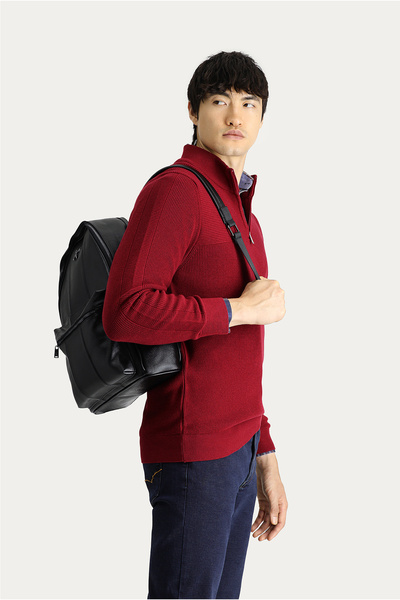 Kiğılı Bato Yaka Regular Fit Fermuarlı Pamuklu Triko Kazak