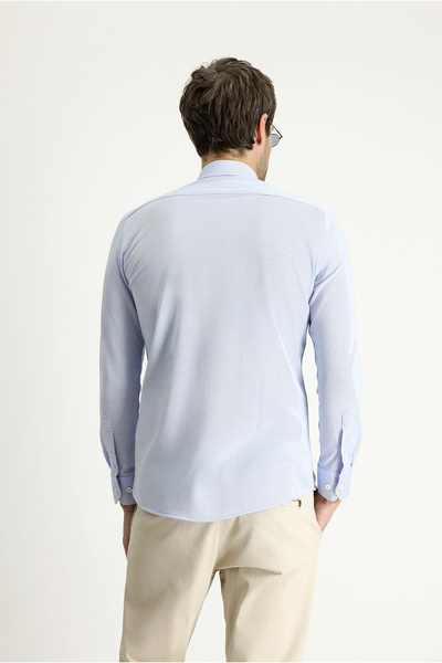 Kiğılı Uzun Kol Slim Fit Dar Kesim Spor Örme Pamuklu Kolay Ütülenebilir Gömlek