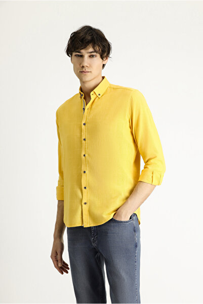 Kiğılı Uzun Kol Slim Fit Dar Kesim Desenli Spor Pamuk Düğmeli Yaka Gömlek