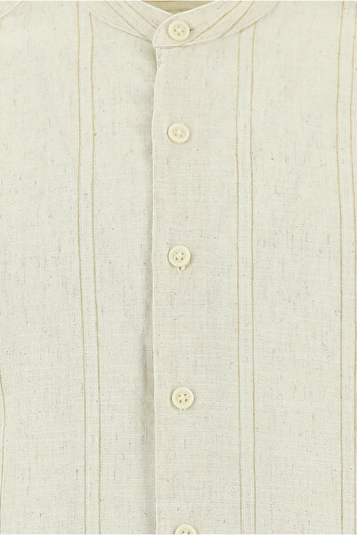 Kiğılı Uzun Kol Hakim Yaka Regular Fit Çizgili Spor Pamuklu Keten Gömlek