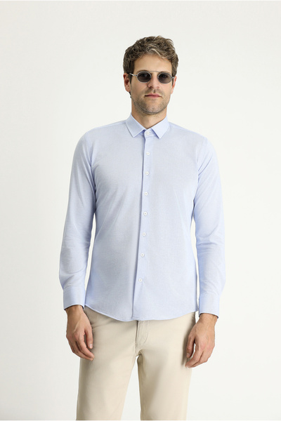 Kiğılı Uzun Kol Slim Fit Dar Kesim Spor Örme Pamuklu Kolay Ütülenebilir Gömlek