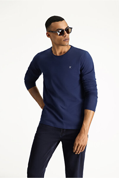 Kiğılı Bisiklet Yaka Slim Fit Dar Kesim Pamuklu Sweatshirt