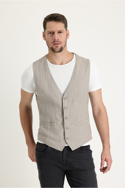 Kiğılı Linen Slim Fit Vest - Slim Fit