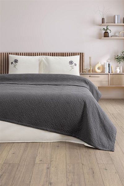 Sevim Tivoli Double Dowry Pique Set-Bedspread Set-Daniela-Anthracite