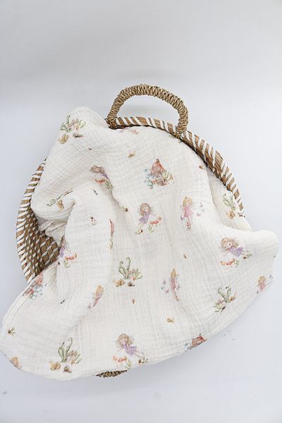 lakurdela 100% Organic Cotton 2 Layer Multi-Purpose Muslin Blanket Fairy Girls 100X100