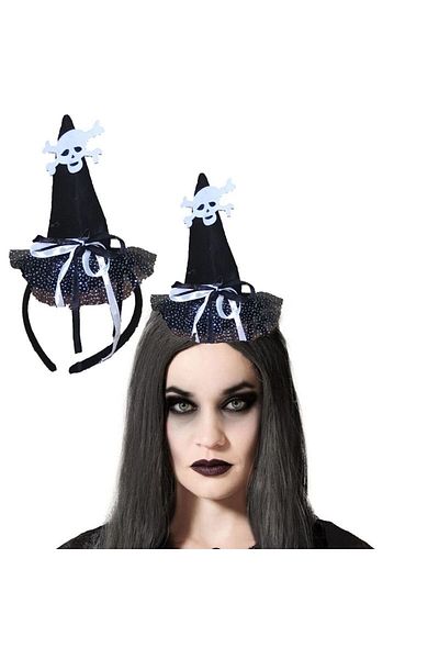 partidolu Halloween Hologram Print Καπέλο μάγισσας με κρανίο από τούλι 1 τεμάχιο μαύρο