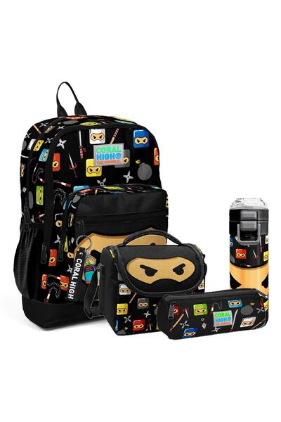 Coral High Kids 4'lü Çanta Seti (4 Bölmeli Çanta-beslenme-kalemlik-matara)