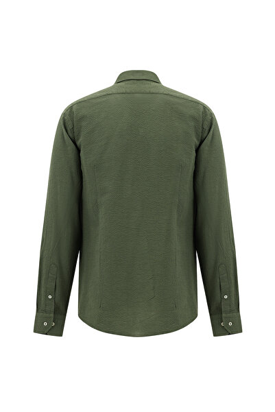 Abdullah Kiğılı Long Sleeve Slim Fit Slim Fit Seersucker Cotton Shirt