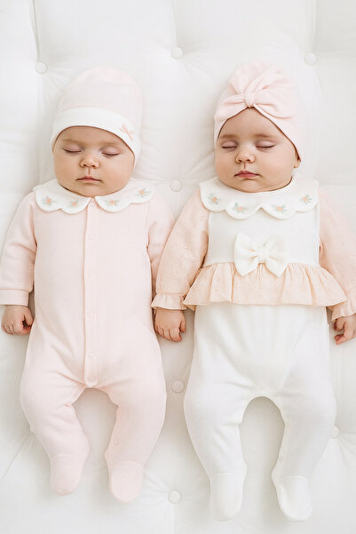 Cherub Baby Laced Brodeled Newborn Baby Girl Double Jumpsuit Set