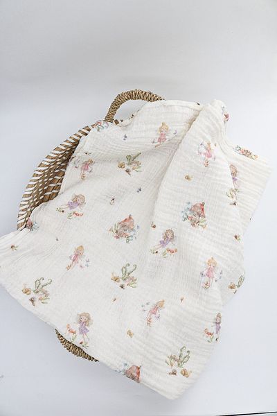 lakurdela 100% Organic Cotton 2 Layer Multi-Purpose Muslin Blanket Fairy Girls 100X100