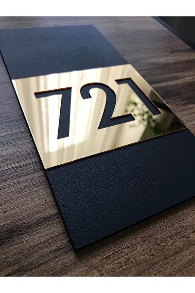 Amorfoz Kapı Numarası Antrasit-Gold 10x20 cm Kişiye Özel Numara