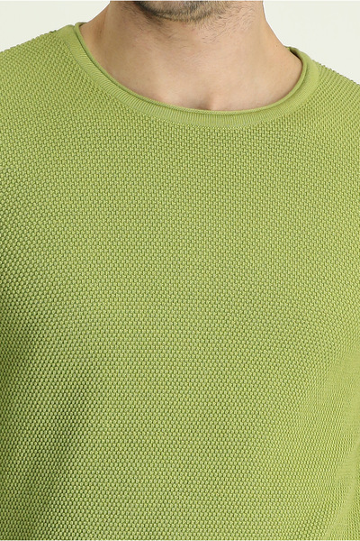 Kiğılı Bisiklet Yaka Slim Fit Dar Kesim Desenli Pamuklu Triko Kazak