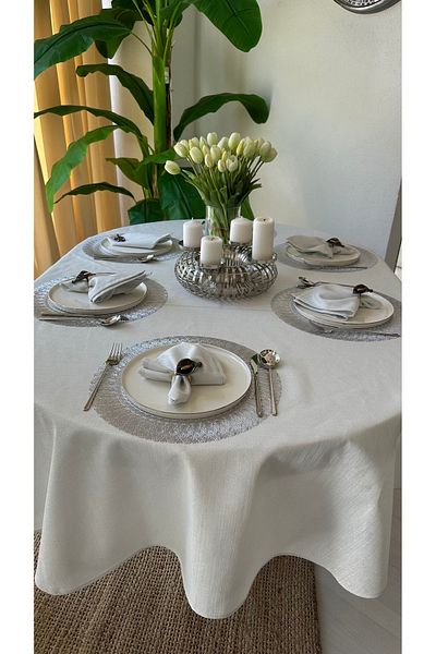 Decamor home Linen Textured Silver Glitter Oval Tablecloth