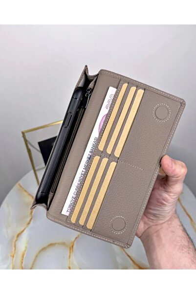 Fil Deri With Phone Compartment - Genuine Leather Wallet - with Magnet and Hand Tape - Large Portfolio 2028