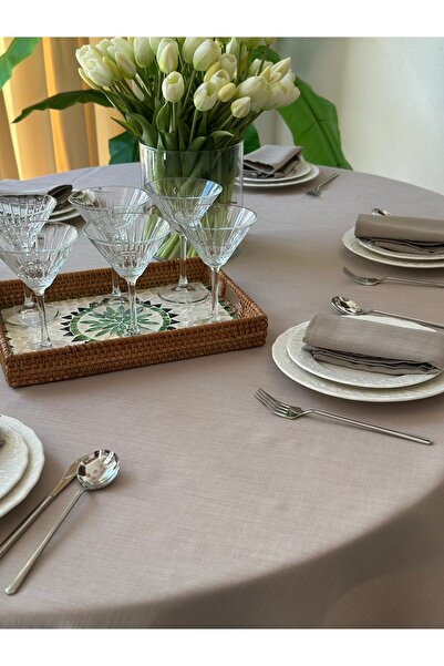 Decamor home Linen Textured Beige Oval Tablecloth (Napkin Not Included)