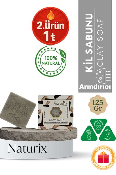 Naturix Clay Soap 125 Gr |   Purifying, Anti-Blackhead, Moisturizing Soap for Oily Skin