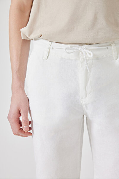 muzzo jeans Ανδρικό λευκό ελαστικό 100% λινό σορτς