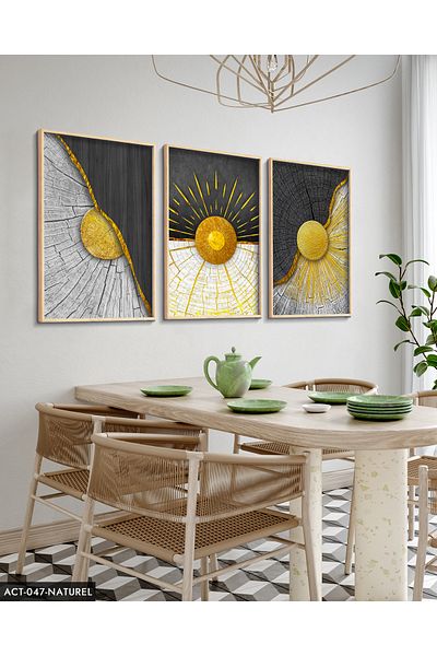 Evinemoda Abstract Gold Vein Pattern 3 Piece Wooden Framed Painting Act