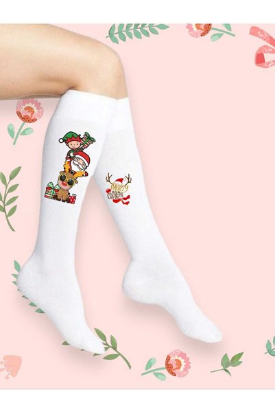 amazoondesing Κάλτσες γονάτου για κορίτσια με στάμπα Merry Critmas, μέγεθος 3...