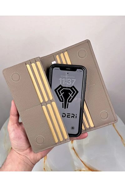 Fil Deri With Phone Compartment - Genuine Leather Wallet - with Magnet and Hand Tape - Large Portfolio 2028