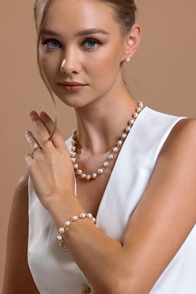 Birinci 14 Ayar Altın 8 mm Kafesli Doğal İnci Kolye