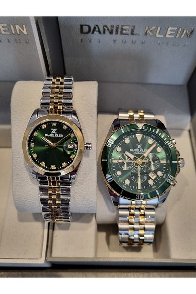 Daniel Klein Green Dial Dear Yellow Steel Bracelet Wrist Watch - Set of 2