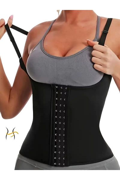 MİSTİRİK Trigoso Model 4 Stage Tightening Latex Corset with Adjustable Straps Black Color
