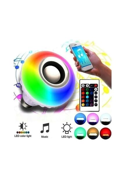 ERD TEKNOLOJİ KUMANDALI RGB LED AMPUL & BLUETOOTH HOPARLÖR MÜZİK ÇALAR (LED=7W & HOPARLÖR=3W