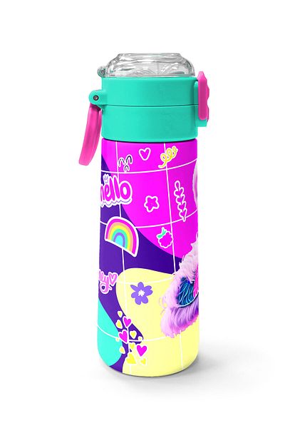 Coral High Kids Pink Water Green Flamingo Patterned Steel Thermos with Straw and Direct Drinking 500 ml 31811