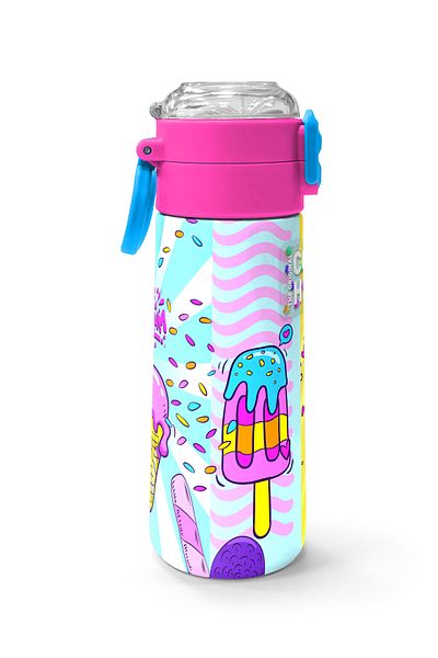Coral High Kids Mixed Ice Cream Patterned Straw and Direct Drinking Steel Thermos 500 ml 31809