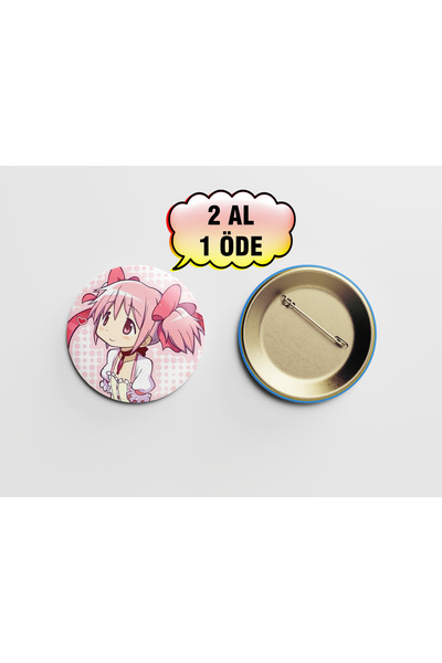 Akumastik Puella Magi Madoka Magica Madoka Kaname 1 adet 44mm Arkası İğneli B...