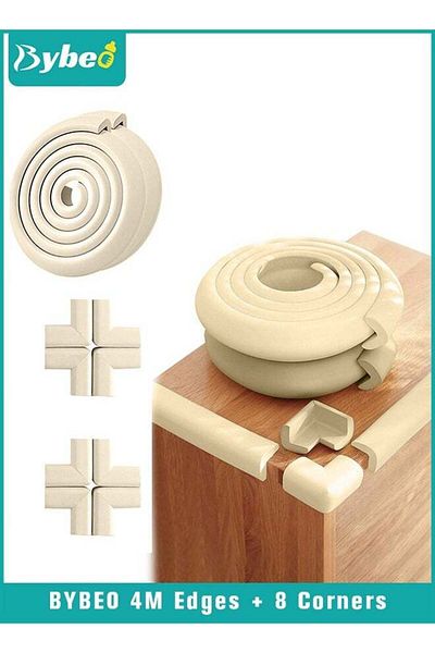 BYBEO Baby Proofing Edge and Corner Guard Protector Set For Furniture Or Tables, 4m Edges & 4 Foam Corners